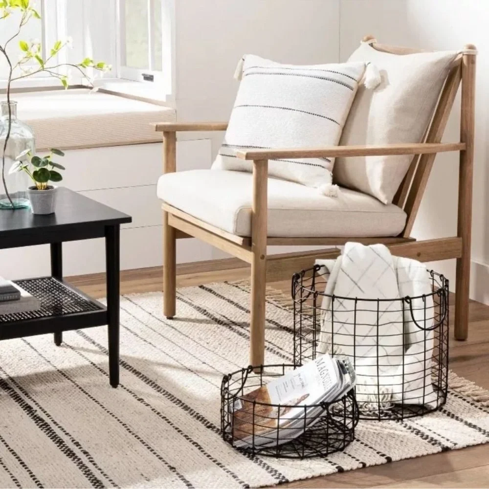 Hearth & Hand Magnolia Large Round Wire Storage Basket with Handles Black